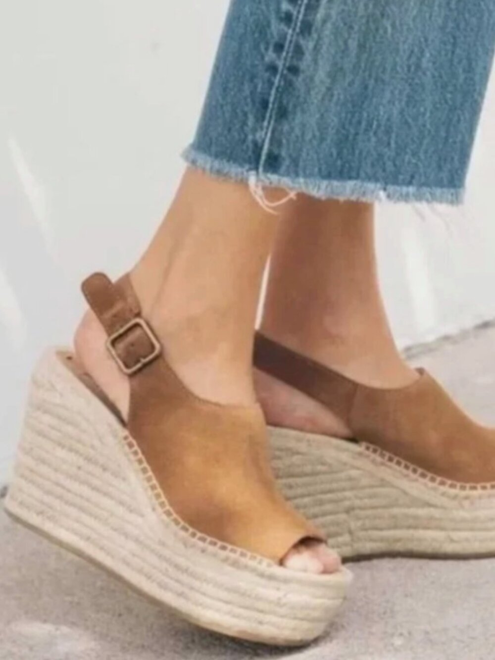 Soludos Womens Walnut Tan Sevilla Leather Platform Wedge Espadrilles Size 7